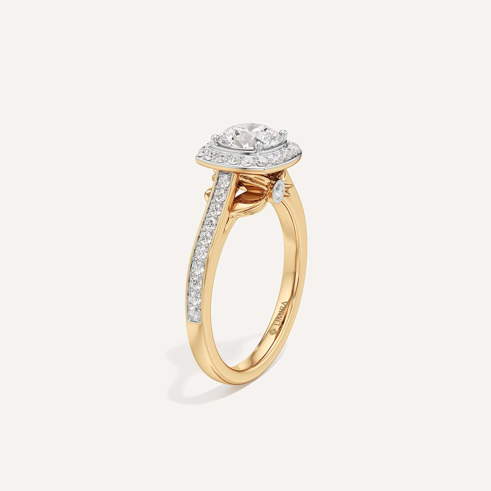 Celeste Hidden Accent Cathedral Halo Diamond Engagement