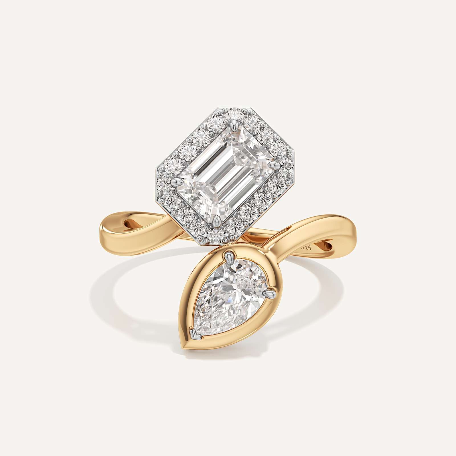 Emerald & Pear Two Prong Toi et Moi Diamond