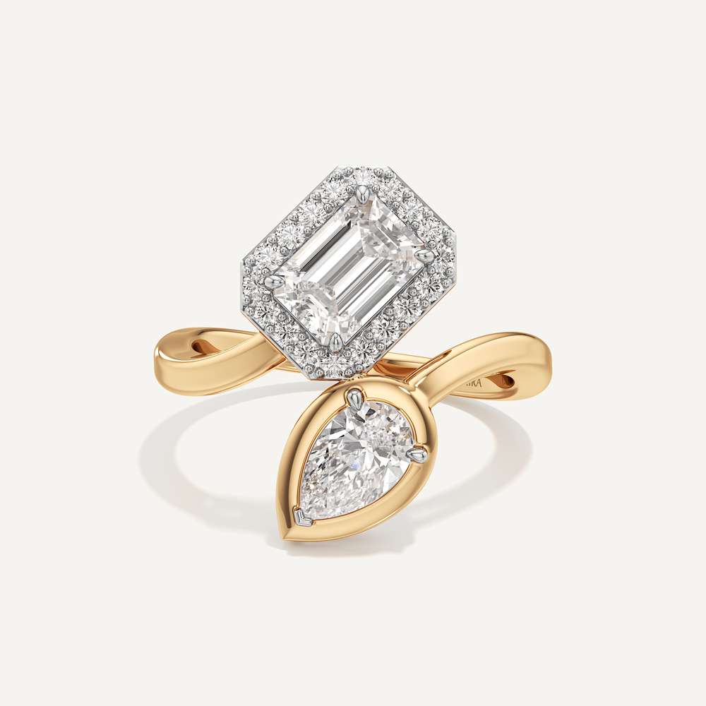 Emerald & Pear Two Prong Toi et Moi Diamond